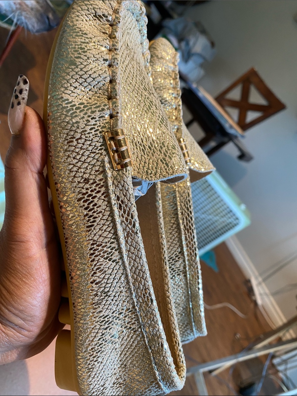 SHEIN Metallic Snakeskin Loafers - Gold